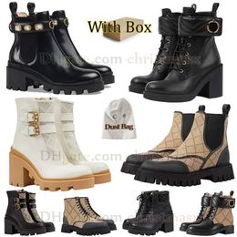 Authentic Boots Womens Martin Zipper Desert Boots Platform Boot Vintage Print Jacquard Textile Combat Boot Lace Up Boot Zipper Snow Boots Classic Ankle Boot With Box