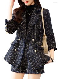 Women's Suits Arrival Ladies Loose Blazer Women Black Plaid Long Sleeve Double Breasted Casual Female Jacket Coat For Autumn Winter