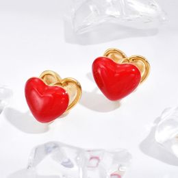 Stud Earrings Niche Design Dripping Oil Red Love Heart Ear Buckle Female Small Peach For Girls Temperament Party Jewel