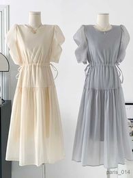Maternity Dresses Women Dress Summer Elegant Solid Colour Long Dress Ladies Puff Sleeve Slim Waist Sweet Princess Dresses