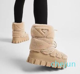 Sheepskin Ankle Boots Slip-On Chunky bottom Bootie Round toe Lace up Ski Snow women's outdoor shoes luxury designer Flat bottomed factory footwear