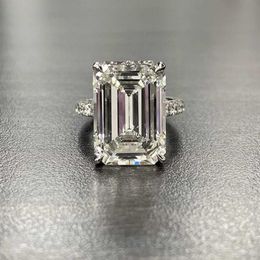 Luxury 100% 925 Sterling Silver Created Emerald cut 4ct Diamond Wedding Engagement Cocktail Women Rings Fine Jewellery whole P08298k