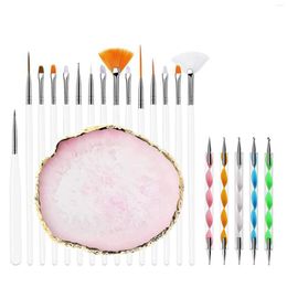 Nail Art Kits 20 Pieces Brushes With 1 Piece Tips Supplies Palette Polish Manicure Design Tools White