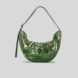 Evening Bags Fashion Metallic Half Moon Women Shoulder Designer Drawsting Lady Handbags Vintage Hobos Small Tote Female Purses Bag 230919