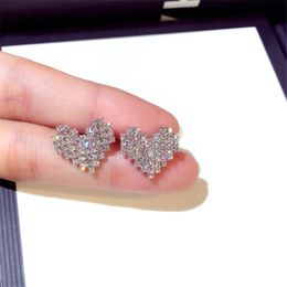 Cute Heart shape Earrring Full AAAAA Cz Real White Gold Filled Statement Wedding Stud Earrings for women Bridal Party Jewelry