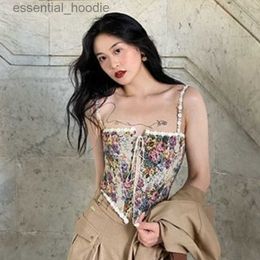 Womens Blouses Shirts Women s T Shirt Women Print Halter Tops Chic Bandage Floral Corset Shirts Elegant Designer French Vintage Sexy Style Party Club Ladies Top 23040