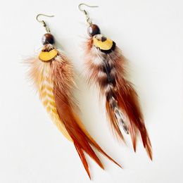 S3772 Bohemina Ethnic Tribe Feather Earrings Retro Natural Colourful Feather Dangle Earrings