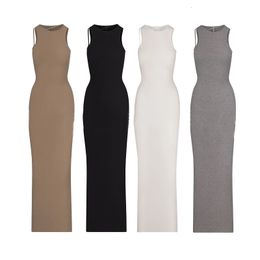 Basic Casual Dresse Kims Style Cut Out Soft Lounge Scoop Neck Maxi Tank Sleeveless Bodycorn Dress 230919