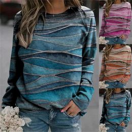 Women's T Shirts Female Autumn And Winter Geometric Printing Long Sleeve Round Neck Sweater For Women Lady Fashion Casual Tops