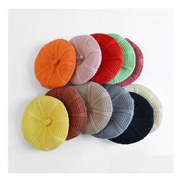 Winter New Solid Colour Berets Cap Fashion Beret Knitted Hat High Quality Variety Of Style Candy-Colored Drop Delivery Dhbqu