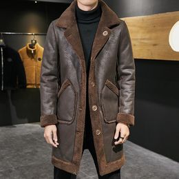 Men's Leather Faux Reversible Fur Shearling Imitation deerskin Long Coat Jacket Man Outerwear Trench Winter fur parka 230919
