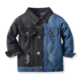 Jackets top and top Spring Autumn Fashion Baby Denim Jacket Color Matching Cloth Holed Toddler Coat Casual Boys Girls Jeans Coats 230918