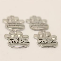 15pcs--23x19mm Antique silver tone You left paw prints on my heart Memorial Paw Print Charms pendant2873