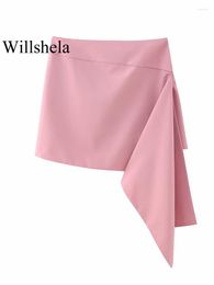 Skirts Women Fashion Pink Solid Back Zipper Asymmetrical Mini Skirt Vintage High Waist Female Chic Lady