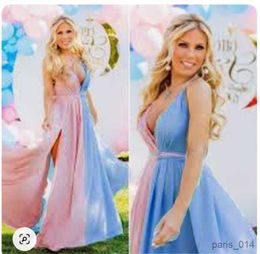 Maternity Dresses Trailing Maternity Dresses for Photo Shoot Beach Pink and Blue Stitching Clothes for Pregnant Women Split Backless Dress