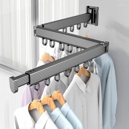 Hangers Balcony Drying Rack Invisible Folding Wall Mounted Clothes Hanger Single Rod Indoor Room Hanging Organiser F20