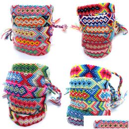 Charm Bracelets Bohemian Nepal Ethnic Handmade For Women Rainbow Printing Braided String Rope Wrap Bangle Lucky Friendship Boho Jewelr Dh9Hl