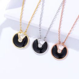 Lovers Gift High quality 925 Silver Amulet Necklace Natural Shell Black Onyx Plated Thick Classic Light Luxury Good-looking Versatile Clavicle Chain