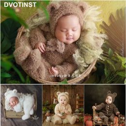 Caps Hats Dvotinst Baby born Pography Props Soft Knitted Cute Bear Hat Bonnet Outfits 2pcs Set Fotografia Studio Shoots Po Props 230919