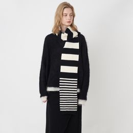 Scarves Winter Ins Striped Knitted Scarf Women Warm Fashion Everything With Long Muffler 230919