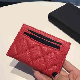 Credit Card Holder C Red Calfskin caviar Wallets genuine leather men womens card holders coin purse pocket porte cartes de luxe to270z