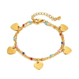 Chain Woman Stainless Steel Gold Love Heart Charm Bracelet Double Layer Fashion Bracelets Wristband Jewelry Drop Delivery Dh9Pg