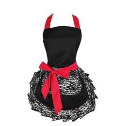 Aprons Black Lace Flirty Apron With Pocket Fun Retro Sexy Kitchen Cooking Pinup For Women Girls313Y