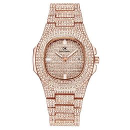 High Quality Mens Women Watch 40mm Full Diamond Iced Out Square Designer Watches Quartz Movement Couple Lovers Clock Wristwatch Ta266x