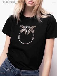 Women's Blouses Shirts Women's T Shirts Women's Tshirt Beading Bird Decoration Short Sleeve 2023 Spring Summer O-neck Simple Ladies Tee L230919