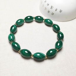Strand 8x12mm High Quality Natural Colour Malachite Stone Handmade Bracelet Elasticity Rice Shape Beads DIY Jewellery 18-19cm Sk522