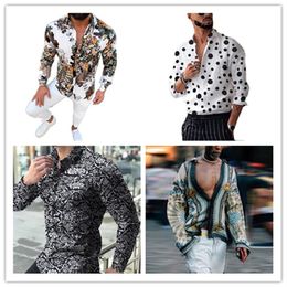 Fashion-2021 Spring Digital Printed Shirt Mens Fashion Bohemian Shirts Homme Designer V Neck Tops Casual Mens Lapel Neck Shirts288O