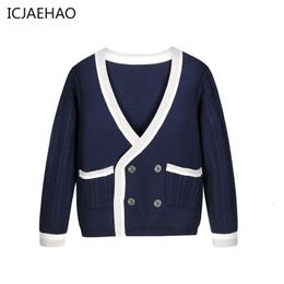 Pullover Girls Knitted Cardigan Coats Kids Sweater Autumn Winter British Stylish Knitting Jackets Children School Uniform Infant Clothes 230918