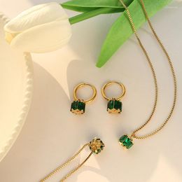 Stud Earrings 2023 Marka Sell Luxury Four-sided Emerald Zircon Design Titanium Steel Necklace Jewelry Set 18 K Gold Plated