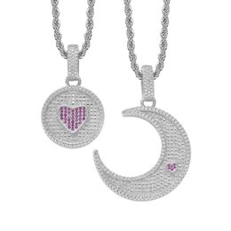 Hip-hop sun moon lovers necklace micro-set zircon love hip hop pendant personalized men's and women's collarbone chain