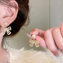 Dangle Earrings Korean Style Pearl Bow For Women Banquet Jewellery Accessories Luxury Designer Silver Needle Fashion Zicron Earring