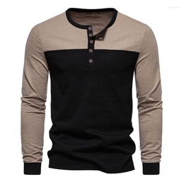 Men's T Shirts 2023 Autumn Fashion Trend Coloured Neck Long Sleeve T-shirt Top Handsome Casual Versatile