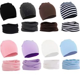 Caps Hats 2Pcs Baby Hat Scarf Set Autumn Winter Warm Boys Girls Neck Collar Neckerchief Kids Beanies Suit Cotton Children Wholesale 230919