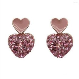 Stud Earrings LuxHoney Trendy Simple Sweet S925 Earpost Gold Plated Enamel Rhinestone Love Heart For Women OL Girls In Party