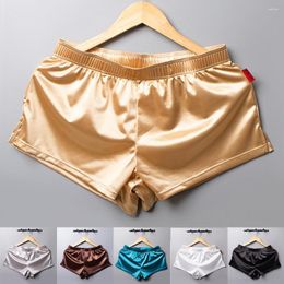 Underpants Sexy Men Ice Silk Shorts Man Cuecas Sleepwear Underwear Homewear Male Gay Penis Loose Soft Smooth Solid