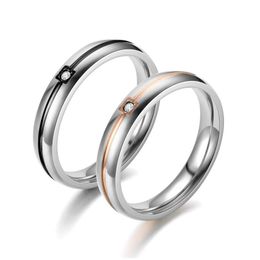 Band Rings Stainless Steel Diamond Ring Black Rose Gold Line Couple Engagement For Women Men Fashion Jewelry Will And Sandy Drop Deliv Dhv9X