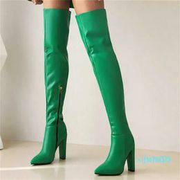 Women Over the Knee Boots Square High Heel Ladies Thigh Boots PU Leather High Quality Zipper Boots