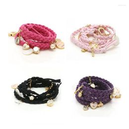 Link Bracelets European And American Fashion Jewellery Pendant Winding Multilayer Women Leather Cord Bracelet Female