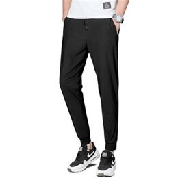 Mens Ice silk Sports Pants Male Nylon Elastic Breathable Spring Thin Pants Plus Size Quick Drying Slim Summer Ultra Thin Casual Pa283E