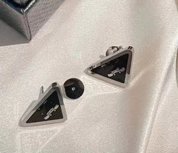 New Inverted Triangle Earrings Black and White with Letters Pink Enamel Full Diamond Men's and Women's Earrings Top