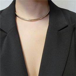 Pendant Necklaces Minimalist Punk Metal Thick Choker Necklace For Women Trendy Simple Gold Colour Smooth Round Circle Jewellery W349