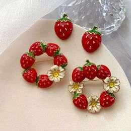 Stud Earrings Japan And South Korea Fresh Elegant Sweet Strawberry Drop Glaze Enamel Brooch Cute Fashion Trend Red Female