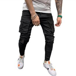 Cargo Pants Pocket Men Jeans Sknny Sexy Hole Trousers Black Jeans Denim Pants Men Jogger Casual Long Pencil Clothing301f