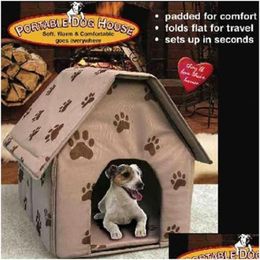 Kennels Pens Pet Dog Bed Foldable House Small Footprint Tent Cat Kennel Indoor Portable Travel Puppy Mat Drop Delivery Home Garden Sup Dhprm