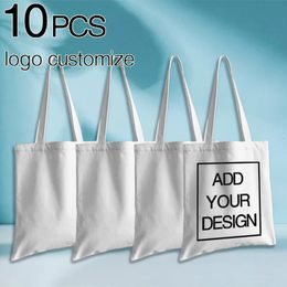 Shopping Bags 10PC's Custom White Bag Casual Largecapacity Reusable Canvas Shoulder Fashion Allmatch Tote Luxury 230918