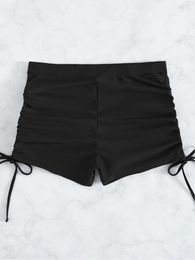 Women's Swimwear Women Black Bikini Bottoms 2023 Summer Sexy High Waist Drawstring Pants Plain Fabric Nylon Material ZC23156